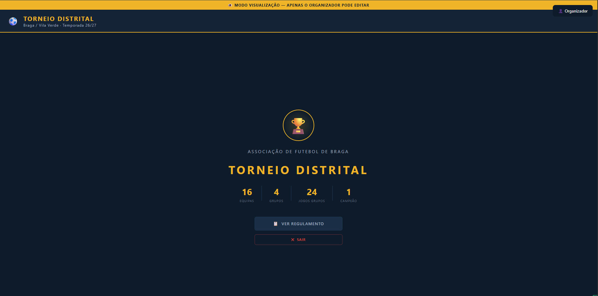 Site de um clube de futebol para gerir torneios
