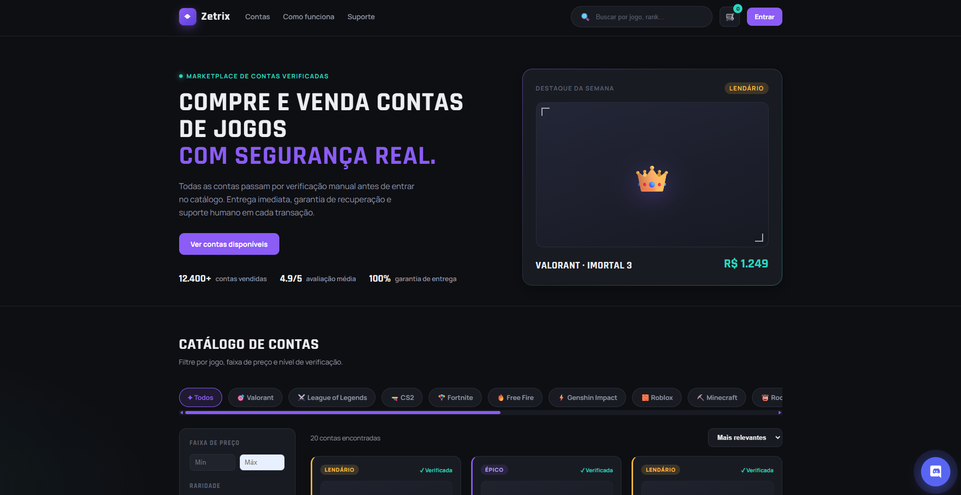 Site venda de conta de jogos